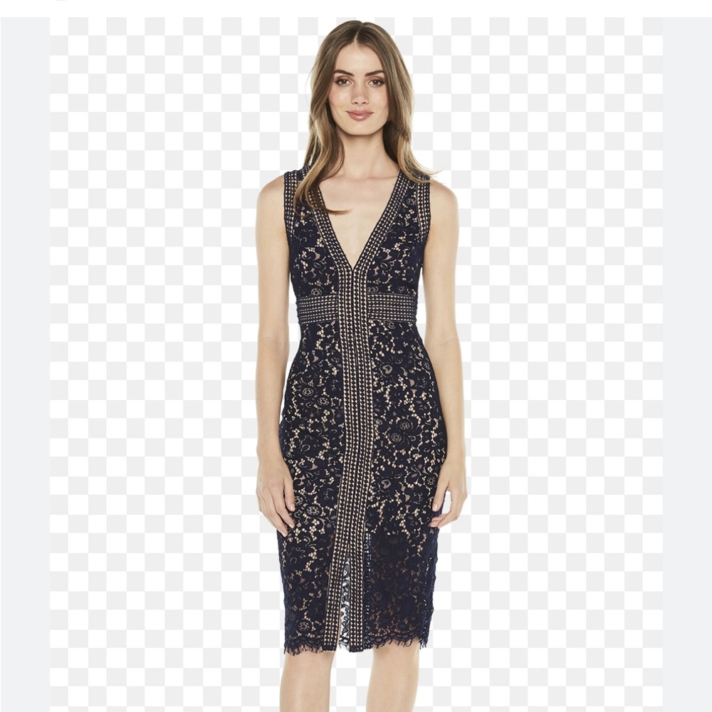 NWT Navy Bardot Lace Dress